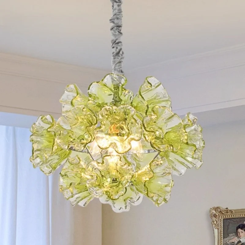 

Modern Flower Shaped Glass Chandelier For Style Restaurant Living Room Bedroom Pendant Lamps Interior Lighting Luminaires