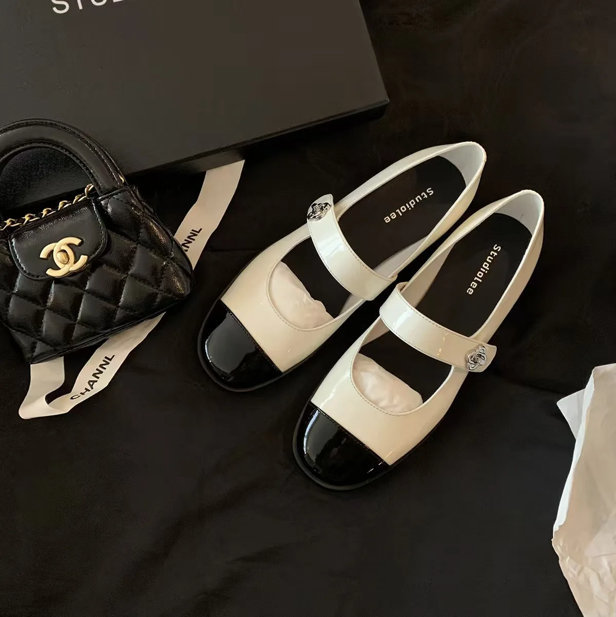 

Women's Mary Jane High Heels Chunky Heel Genuine Leather Slip-On Shoes Color Block round Toe Comfortable Spring Autumn Footwear