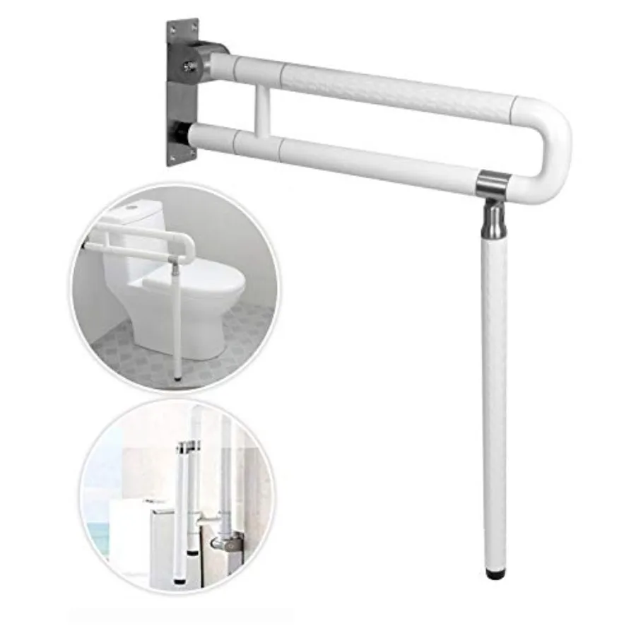

24In Toilet Safety Rails Wall Mount Floor Support Foldable Toilet Grab Bar Handicap Grab Bars Rails Non-Slip Stainless Steel Fl