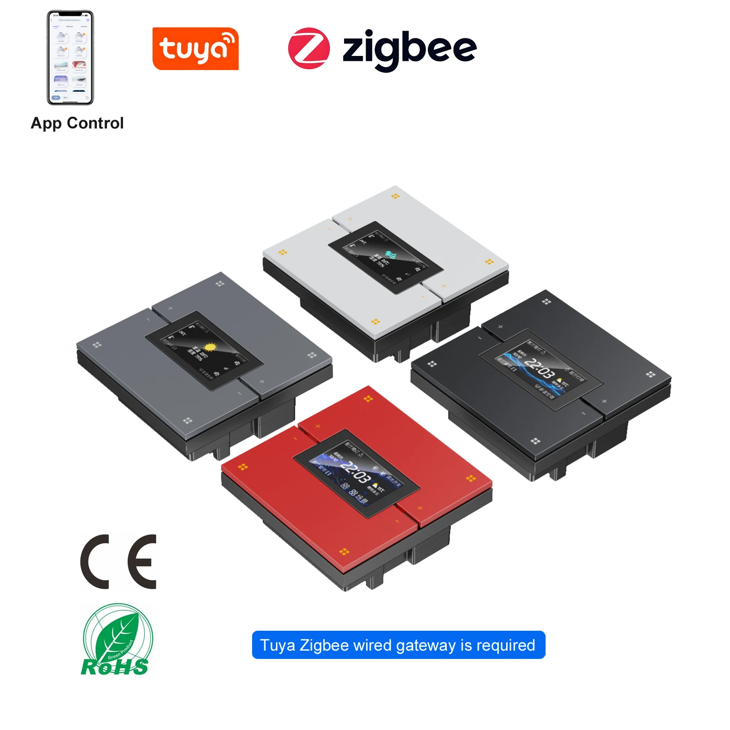 

Умный переключатель сценариев M9-Pro 4-в-1 Tuya Zigbee 3.0 с экраном 1.9 дюйма, 4-канальный диммер для штор, работает с Google Alexa, настраиваемый