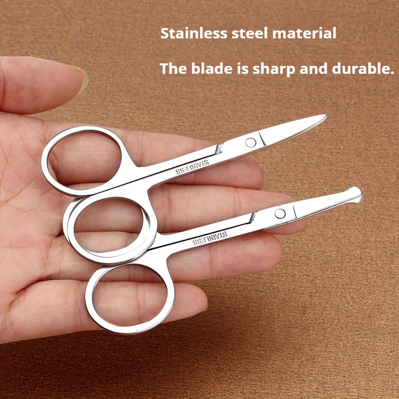 مجموعة مقصات العناية بالفولاذ المقاوم للصدأ - تصميم مكون من 3 أطراف (دائرية/مقولة/مستقيمة) للحواجب والرموش وشعر الأنف والعناية بالأظافر #3