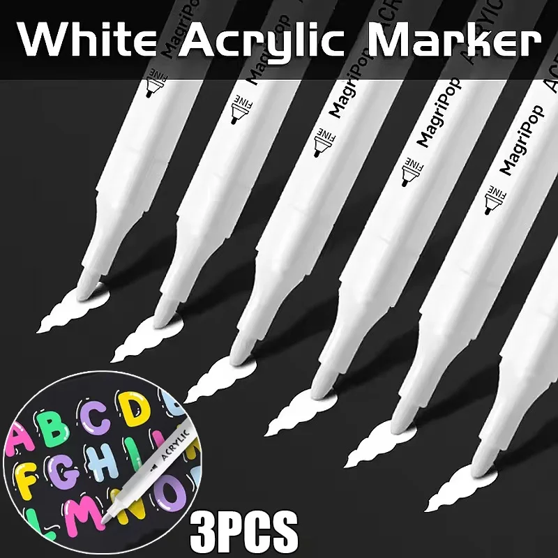 

8pcs White Acrylic Marker,Permanent Pen Art Supplies for Black Paper,Tire,Plastic,Stone,Metal,Painting for Artists,Beginners