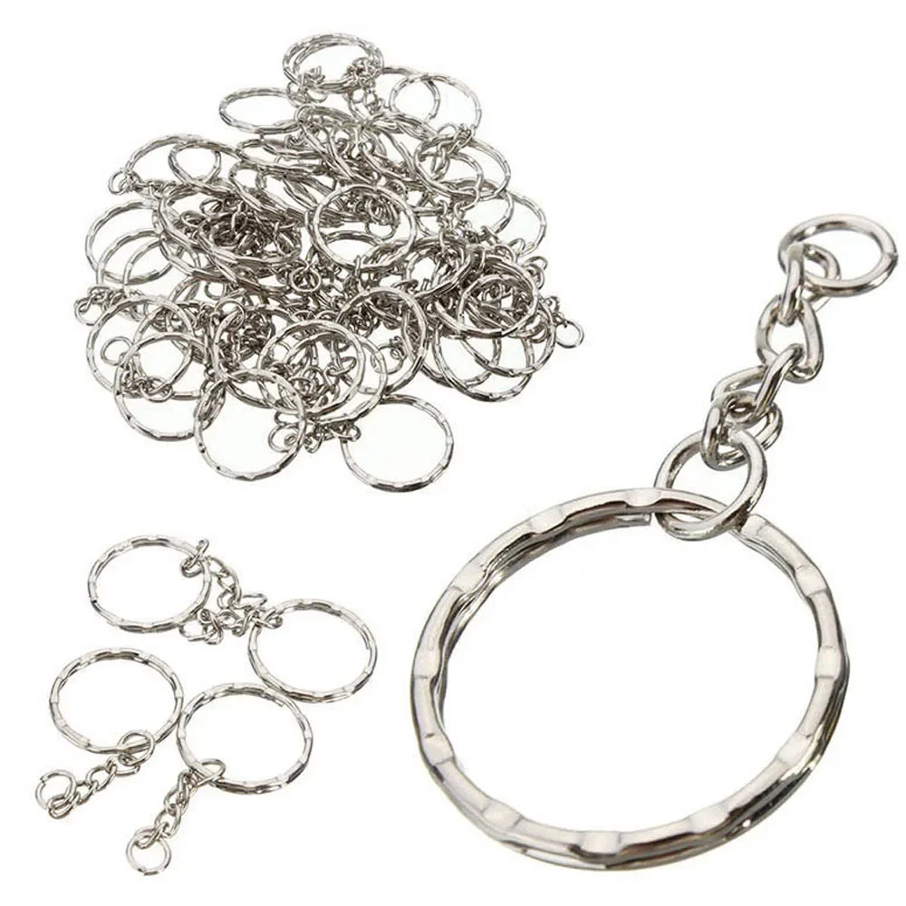 25mm Jewelry Split Ring Polished Silver Short Chain Key Fob Keyring Keychain