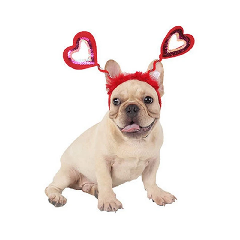 Valentine's Day Dog Costume Red Love Hearts Dog Headband Holiday Birthday Party Headwear Costume Gift for Small Medium Dogs