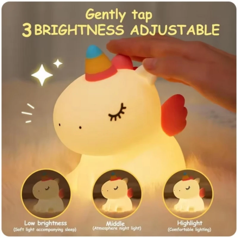 Lampka Nocna Jednorożec USB Dotykowa Silikonowa LED Dekoracja Do Sypialni Prezent Dla Dziecka Różne Lampki Stołowe Dla Niemowląt Zabawka Antystresowa