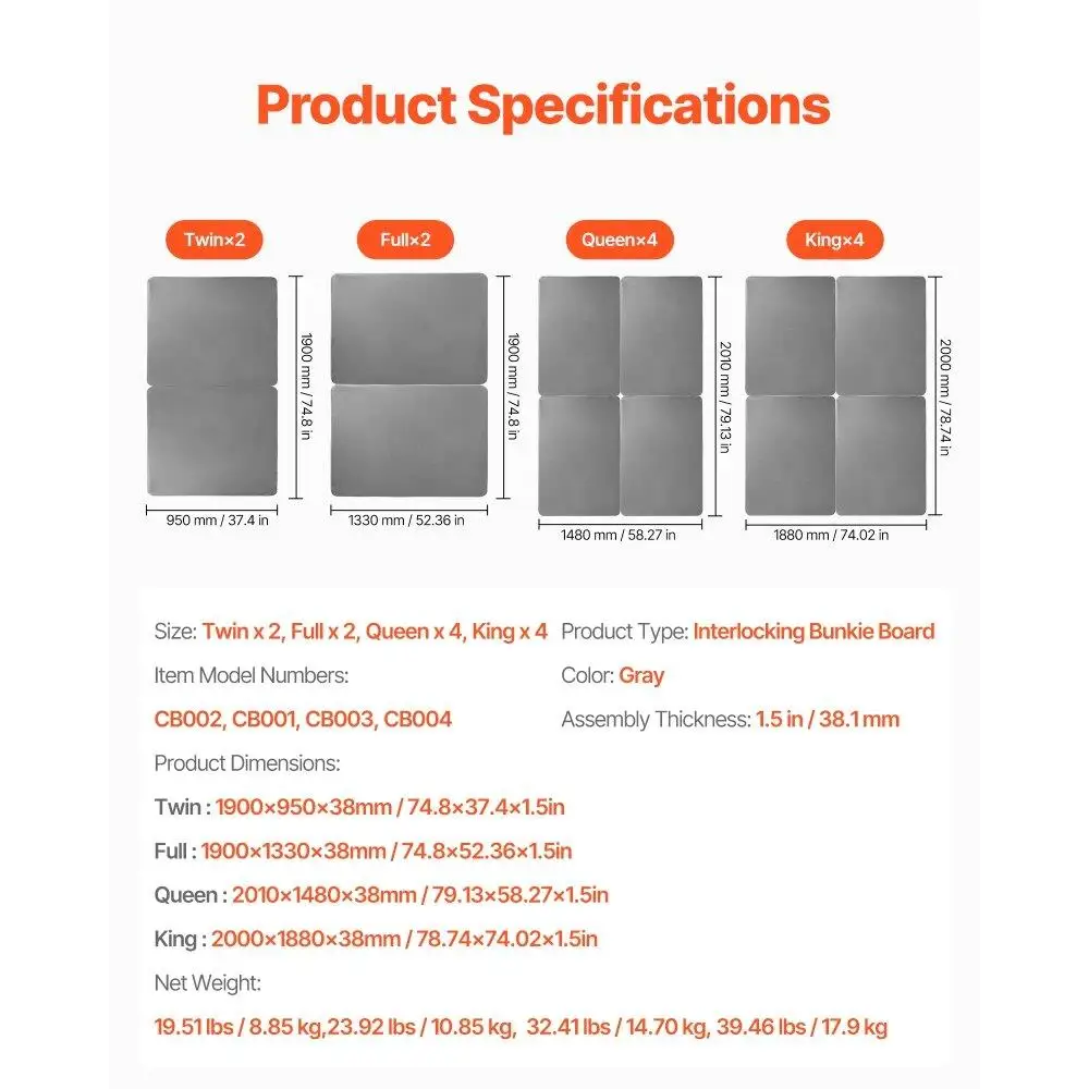 ل التوأم حجم Bunkie مجلس مرتبة خشبية دعم مع 200D أكسفورد القماش سهلة التجميع شرائح السرير 1.5 بوصة رمادي اللون 2 قطعة