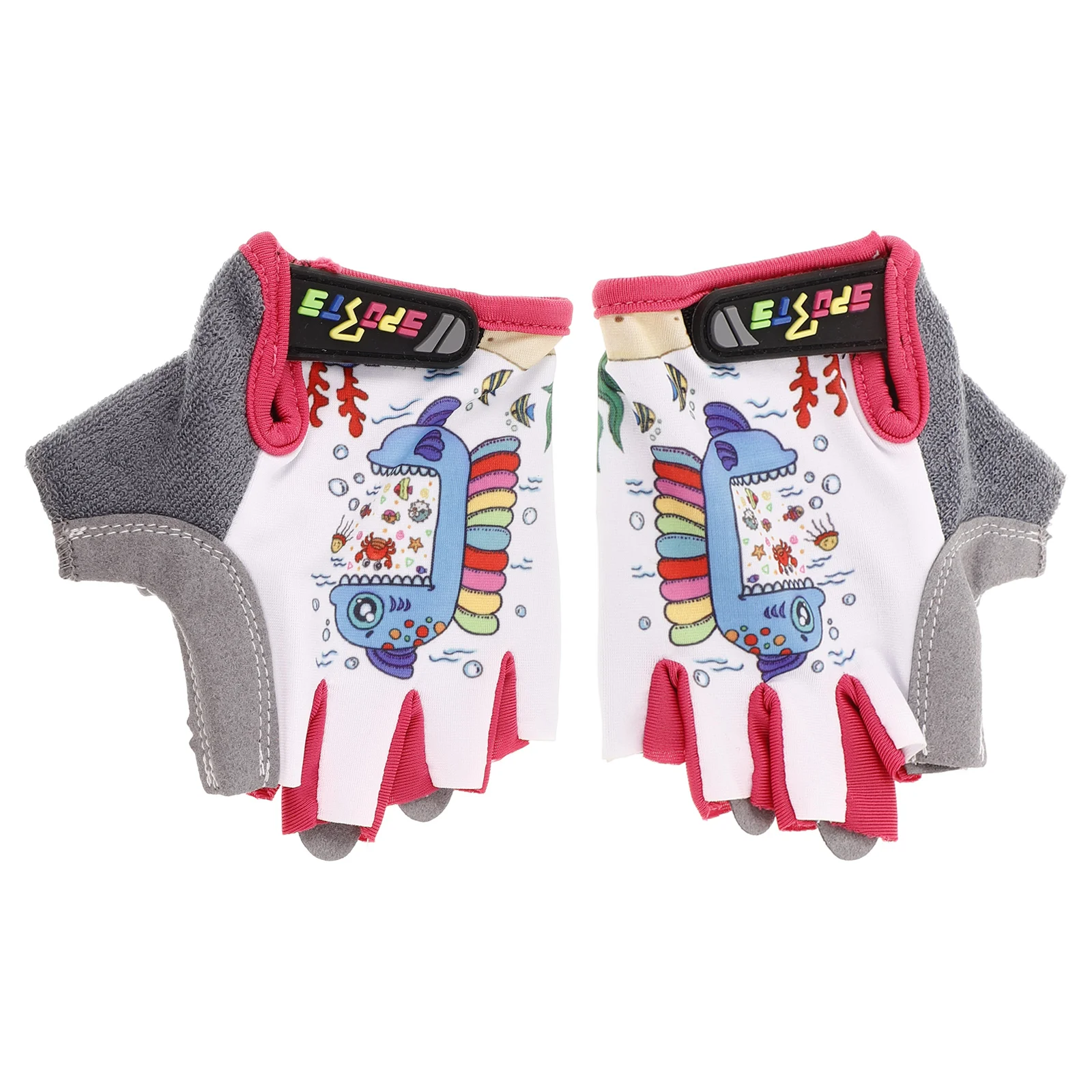 Fingerless Gloves Pink Fish Design Breathable Durable Outdoor Sports Cycling Roller Skating Grip Gloves for