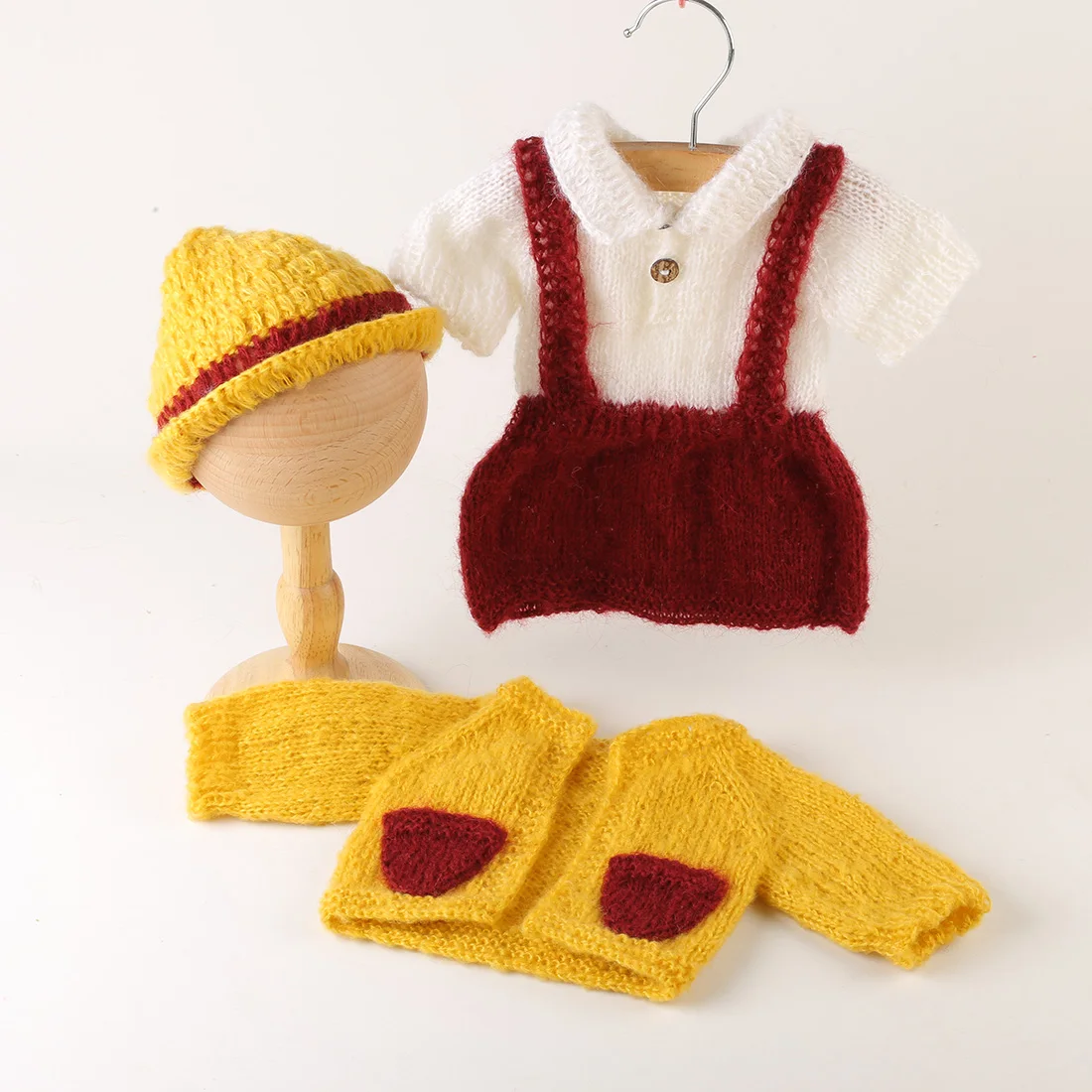 

Hand Crochet Mohair Outfit Photography Prop Baby Girl Lace Dress Newborn Posing Animal Toy Overall Set Photo Prop