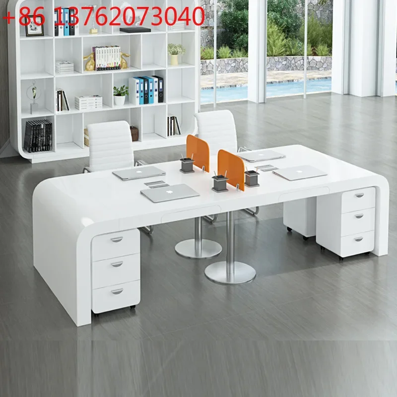 Painted office desk and chair combination staff table computer table card space table simple and modern