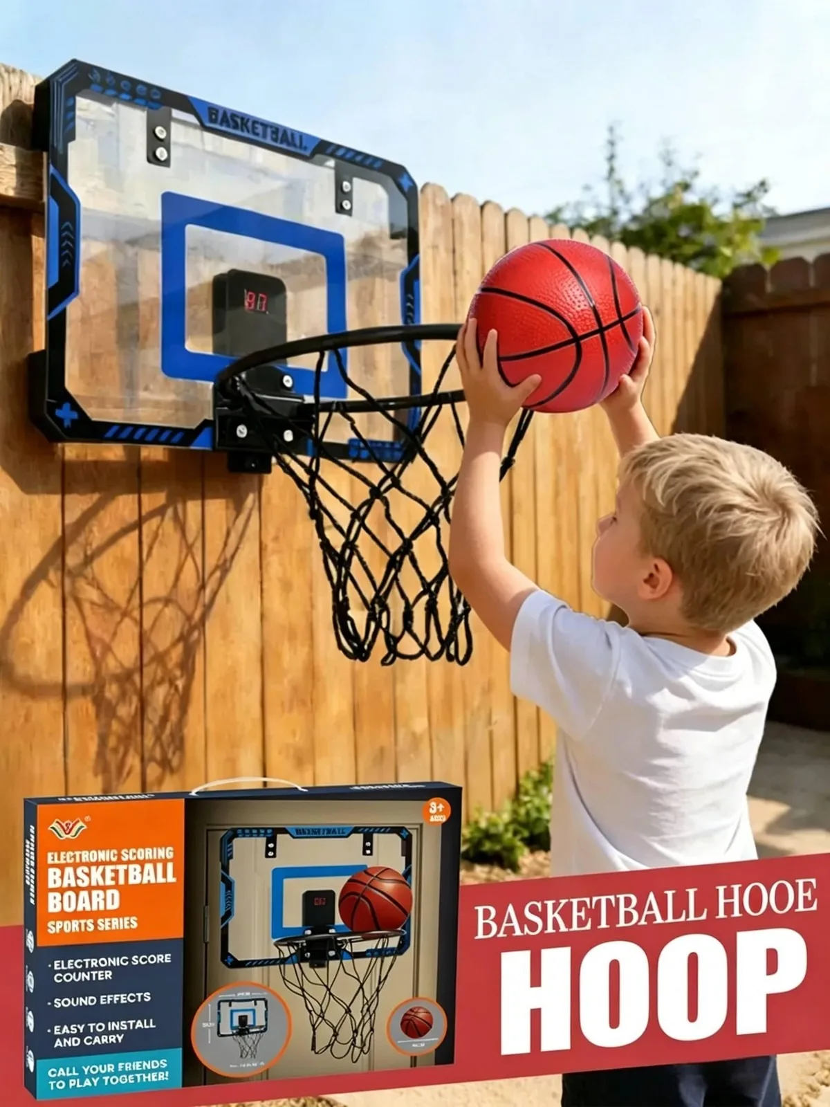 Kids Indoor Basketball Hoop Wall Mount Mini Basketball Board with Electronic Score Counter Sound Effect Parent-child Game Toy