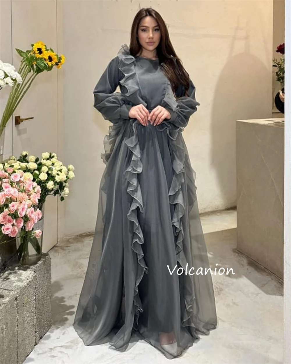 تخصيص الشيفون كشكش ألف خط س الرقبة فساتين طويلة مخصصة مناسبة حفلة موسيقية أنيقة بسيطة جودة عالية