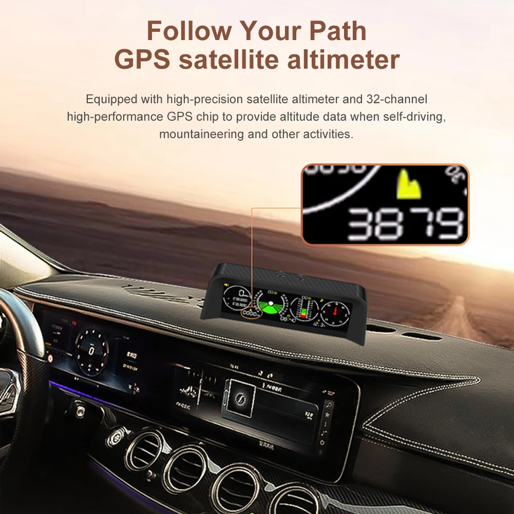 Car HUD Inclinometer Head Up Display GPS Speedometer MPH Compass Digital Slope Angle Meter Altitude Gauge For Off-Road Vehicles