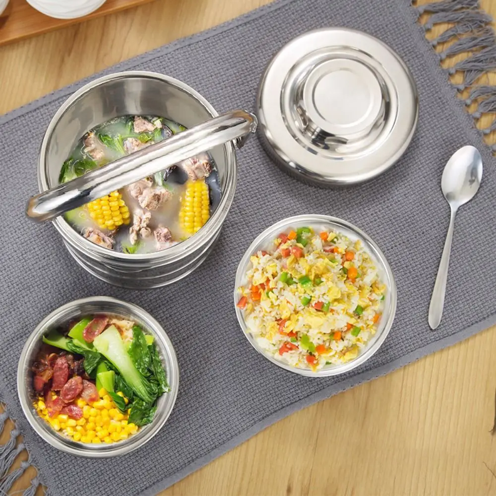 

1.3/1.9L Thermos Lunch Box Stainless Steel Leakproof Food Storage Containers Large Capacity with Handle Workers Meal Box Camping
