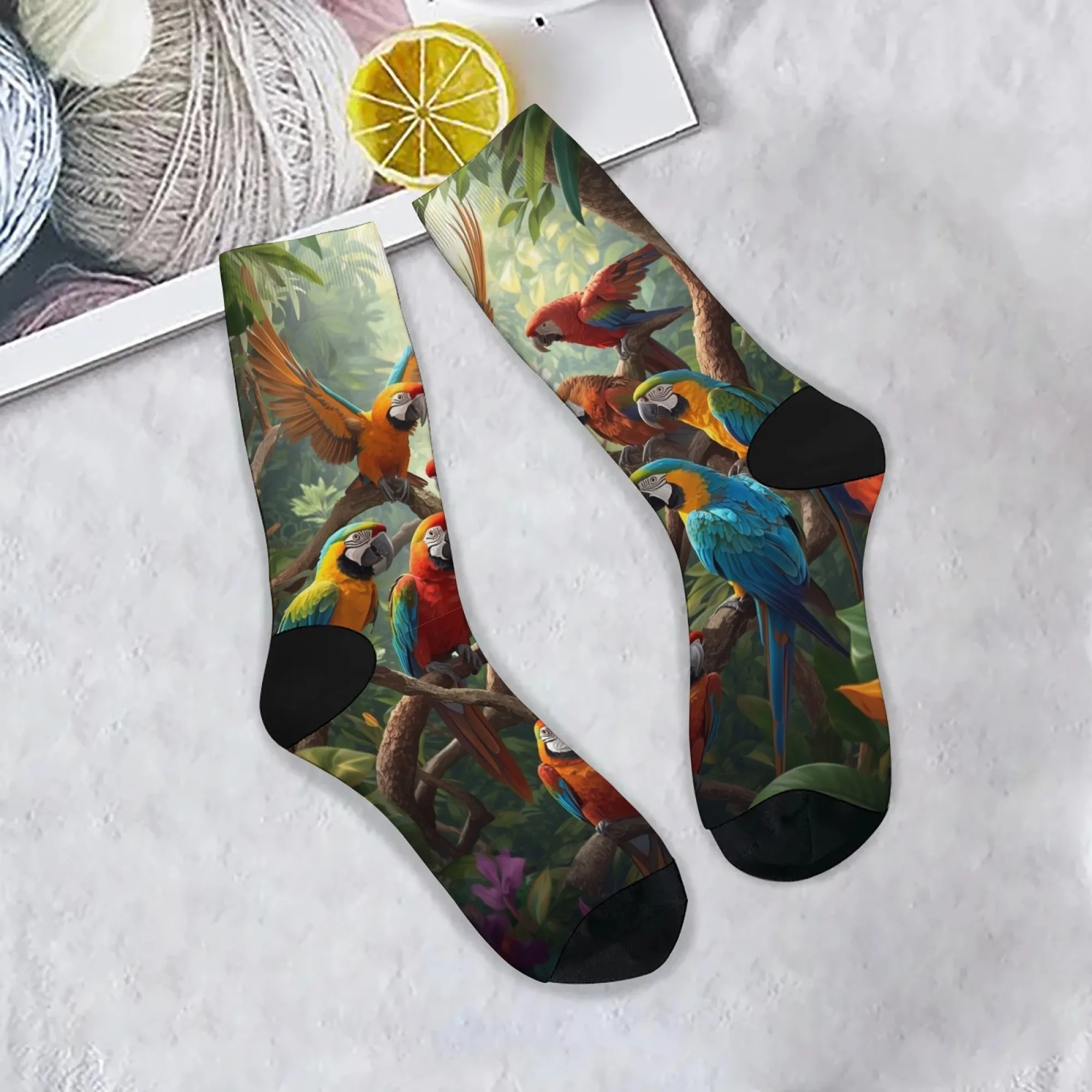 

Rainforest Parrot Happy Men's Socks Novelty Funny Compression Socks Casual Hip-Hop Fashion Socks Outdoor Travel Sports Socks