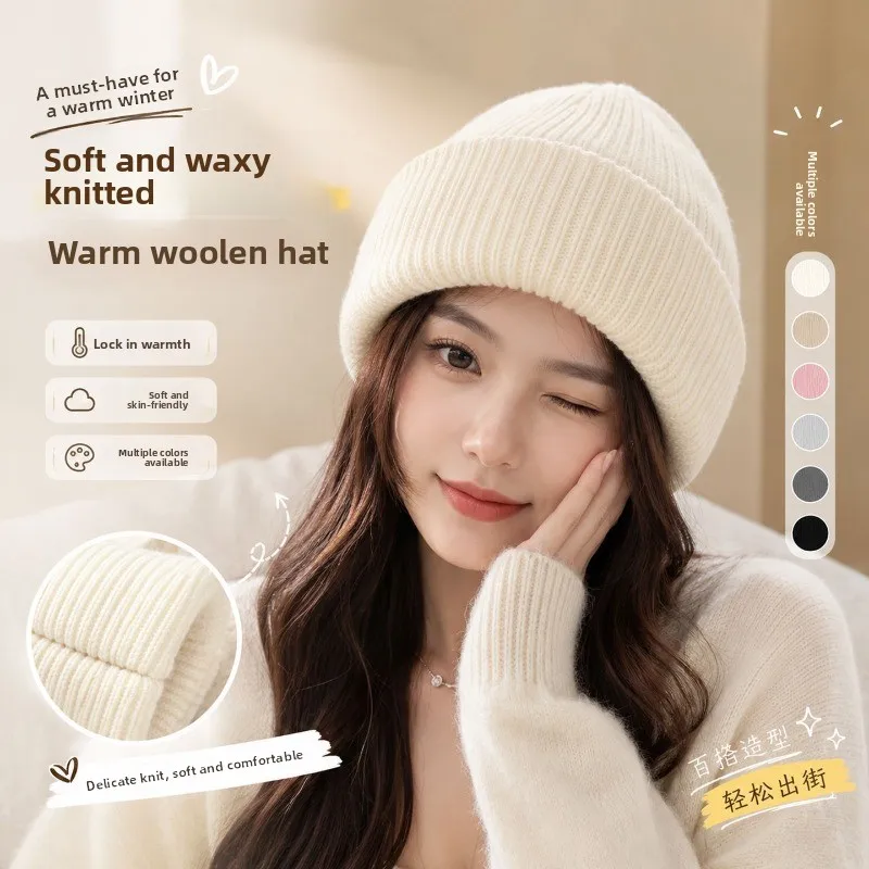 Autumn and winter solid color warm knitted hat women's  outdoor sports travel light board ear protection cold couple wool hat