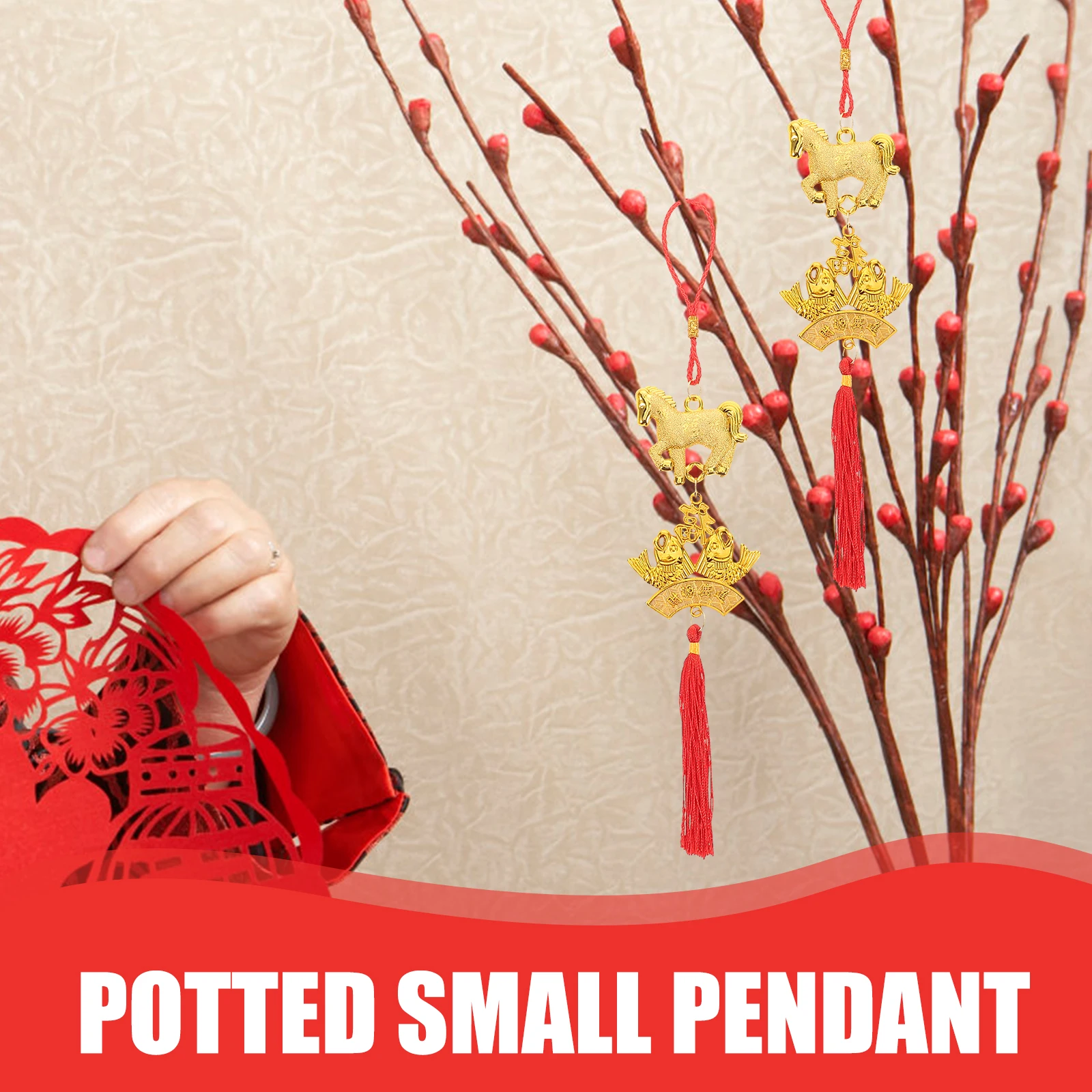 6 قطعة سنة الحصان 2026 شرابة قلادة السنة الصينية الجديدة زينة لسيارة مرآة الرؤية الخلفية مهرجان الربيع زودياك حلية #1