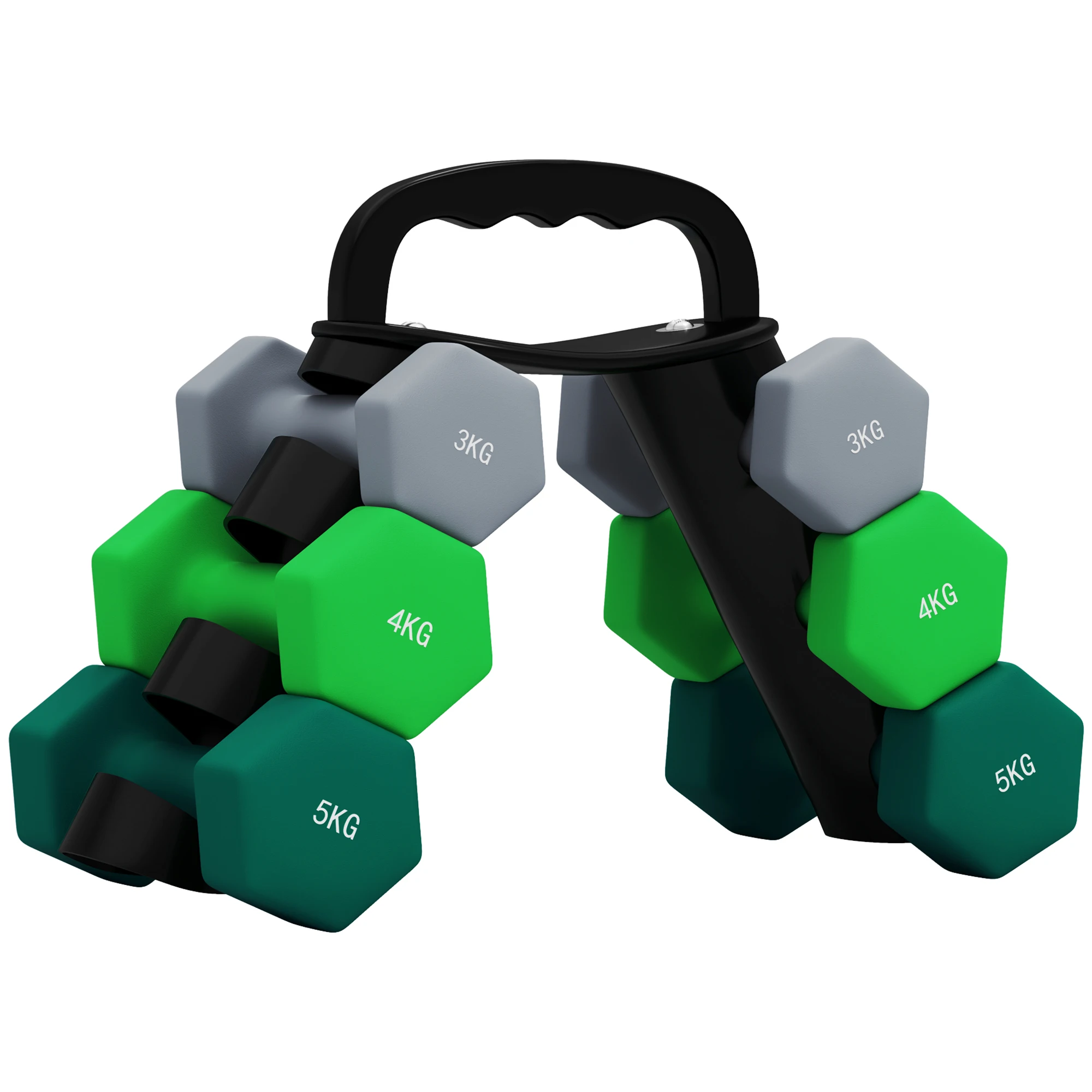 Sportnow 6-delige halterset 24 kg zeshoekige halters met opbergstandaard en antisliphandvat voor bodybuilding thuistraining sportschool veelkleurig