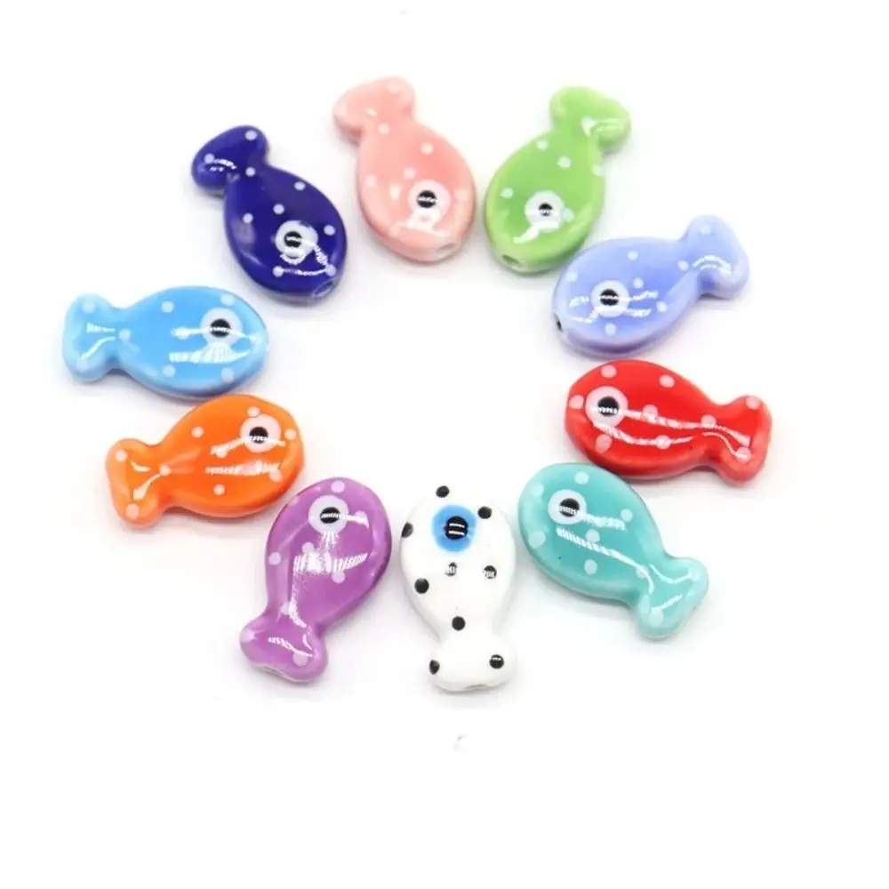 Handmade Craft Small Fish Beads Fashion Ceramic Ceramic Spacer Loose Beads Necklace Earrings 3D for 10Pcs