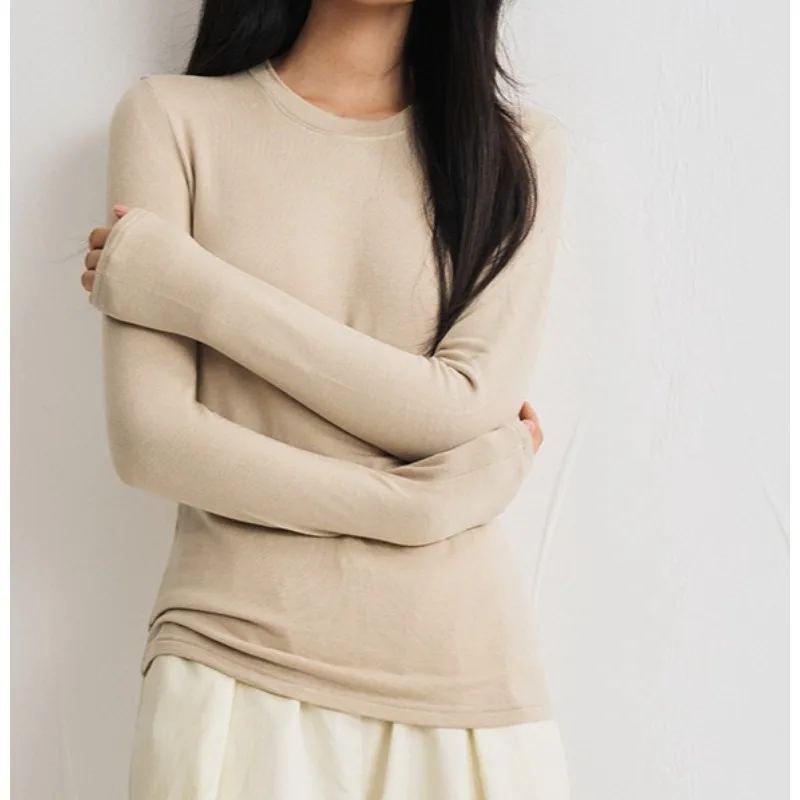 

Wool Bottoming Shirt Women's 2025 Autumn and Winter New Crew Neck Top Simple Solid Color Warm Long-sleeved T-shirt