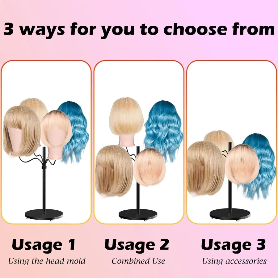 ที่แขวนวิกผมแบบหลายชั้น ชั้นวางโชว์วิกผมสำหรับร้านเสริมสวยหรือใช้ในบ้าน ที่จัดเก็บวิกผมโลหะพร้อมที่แขวนปรับระดับได้ 4 ชิ้น