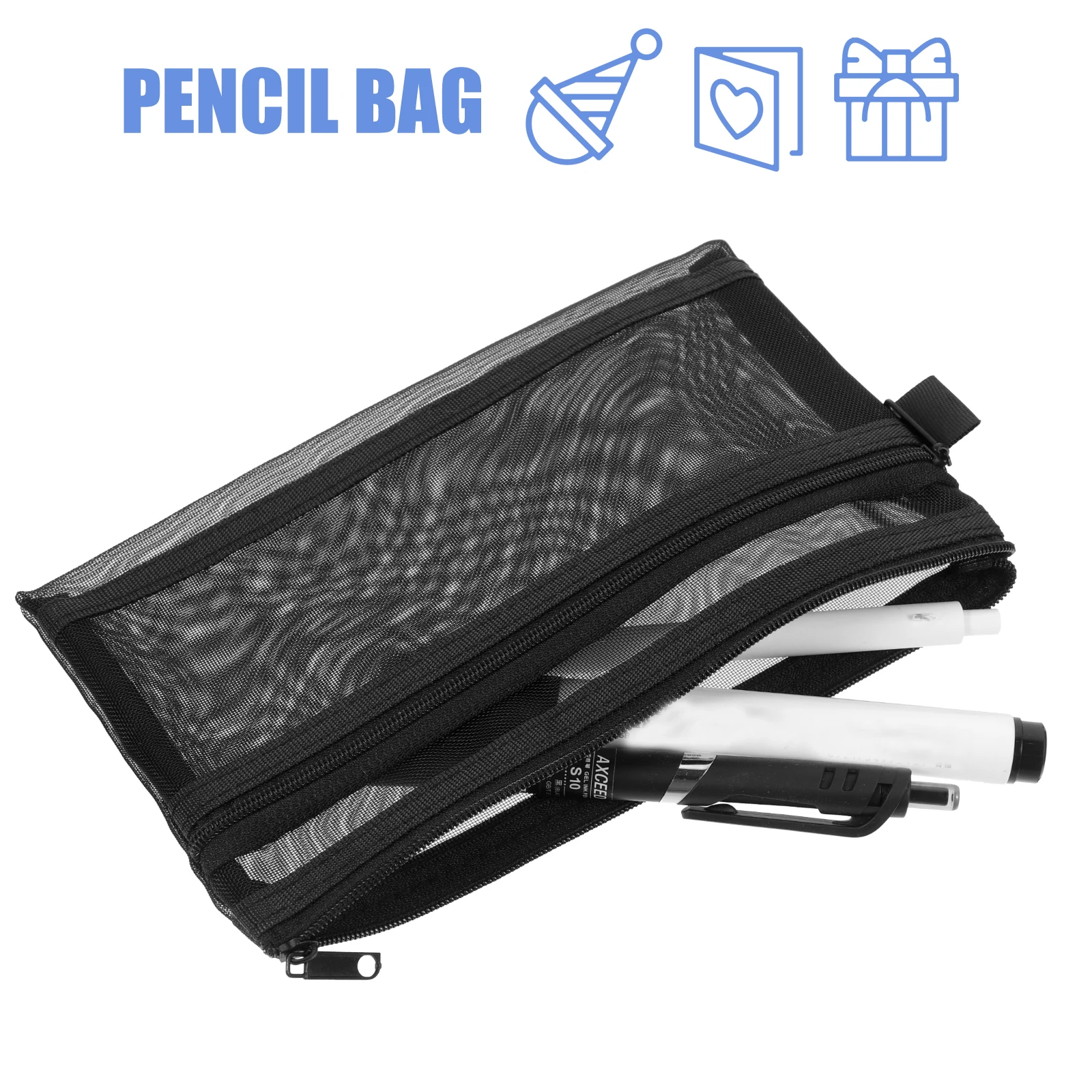 

3pcs Portable Multi-Function Pen Container School Stationery Holder Large Capacity Zipper Design Storage Bag For