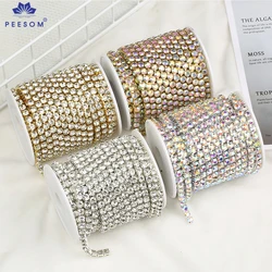 PEESOM 5mm/6mm Big Size AAAA Sliver/Gold AB Crystal Rhinestone Cup Chain Trim SS24/SS28 Dense Rhinestone Chain Diy Sewing Trim