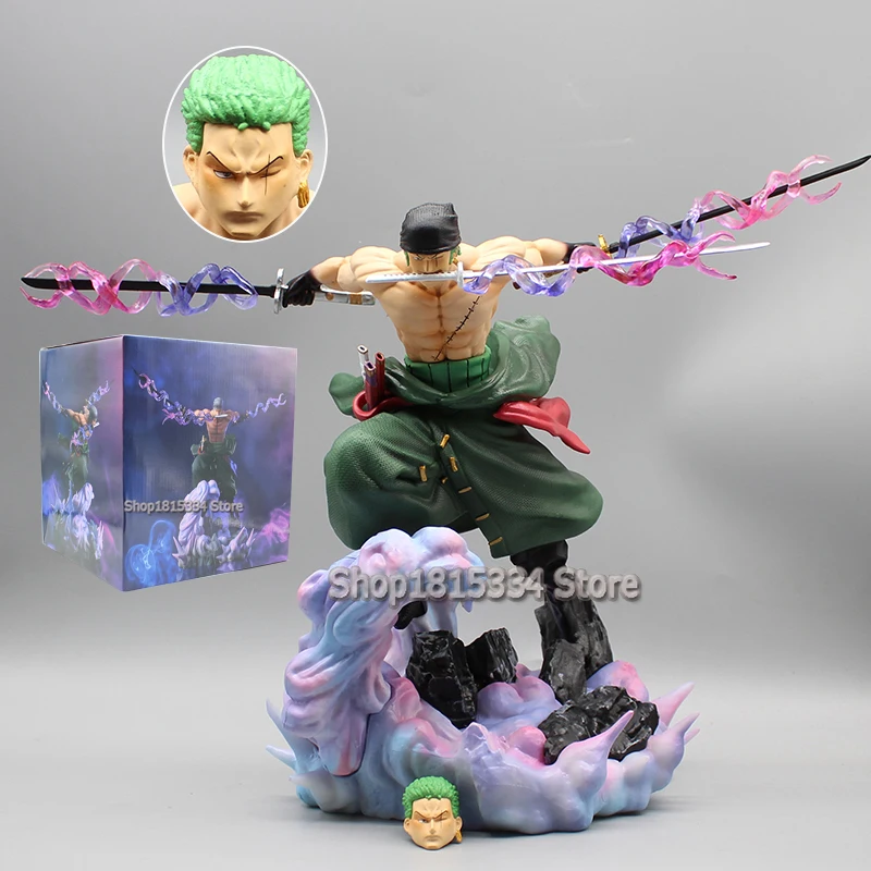 27cm Anime One Piece Zoro Three Knife Flow Figure GK Two Heads Roronoa Zoro Iron Knight Action Figurine Pvc Statue Model Toys