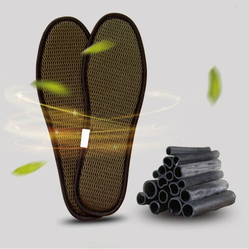 

2024 new design bamboo charcoal tourmaline negative ion self heating massage insole for shoes and foot care