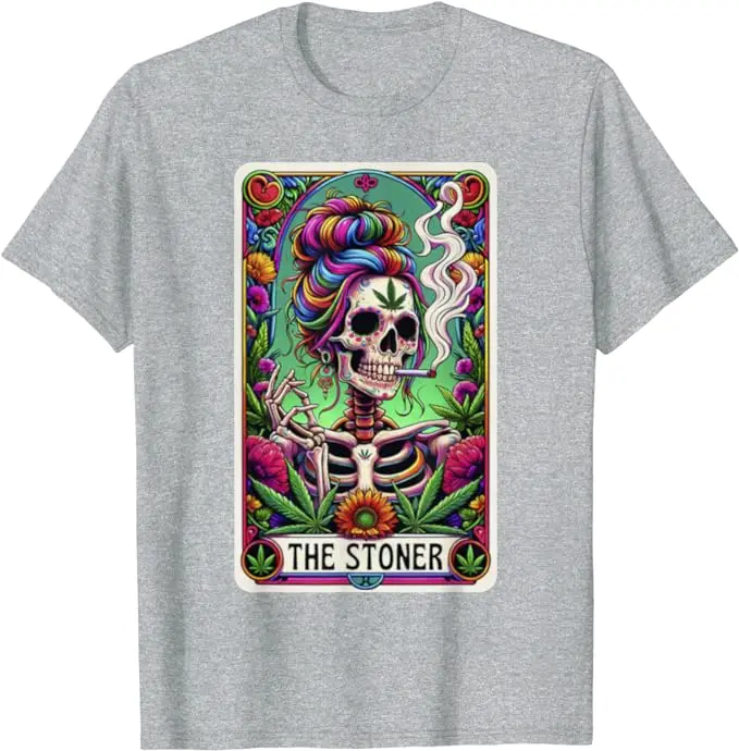 The Stoner Retro Style 420 Cannabis Weed Skeleton T-Shirt Ganja and Marijjuana Lover Graphic Tee Funny Weed Smoker Clothes Gifts