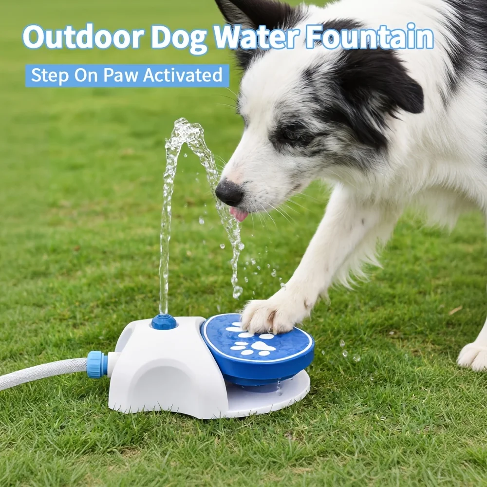 Fontaine à eau extérieure pour chien, activée par la patte, utilisation simple, connexion facile, fontaine à eau à pédale avec tuyau pour pelouse, pour animaux de compagnie
