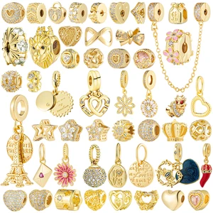 Rantai Pengaman Emas Baru Klip Berkilau Manik-manik Pesona Kastil Daisy Cocok dengan Gelang Perak 925 Eropa Asli Hadiah Perhiasan Wanita DIY 8 manik-manik eropa penjualan terbaik - №