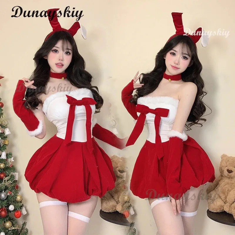 

2025 Women Christmas sexy lingerie dress sweet bunny girl cosplay costume ladies Xmas party rode play irregular uniform suit