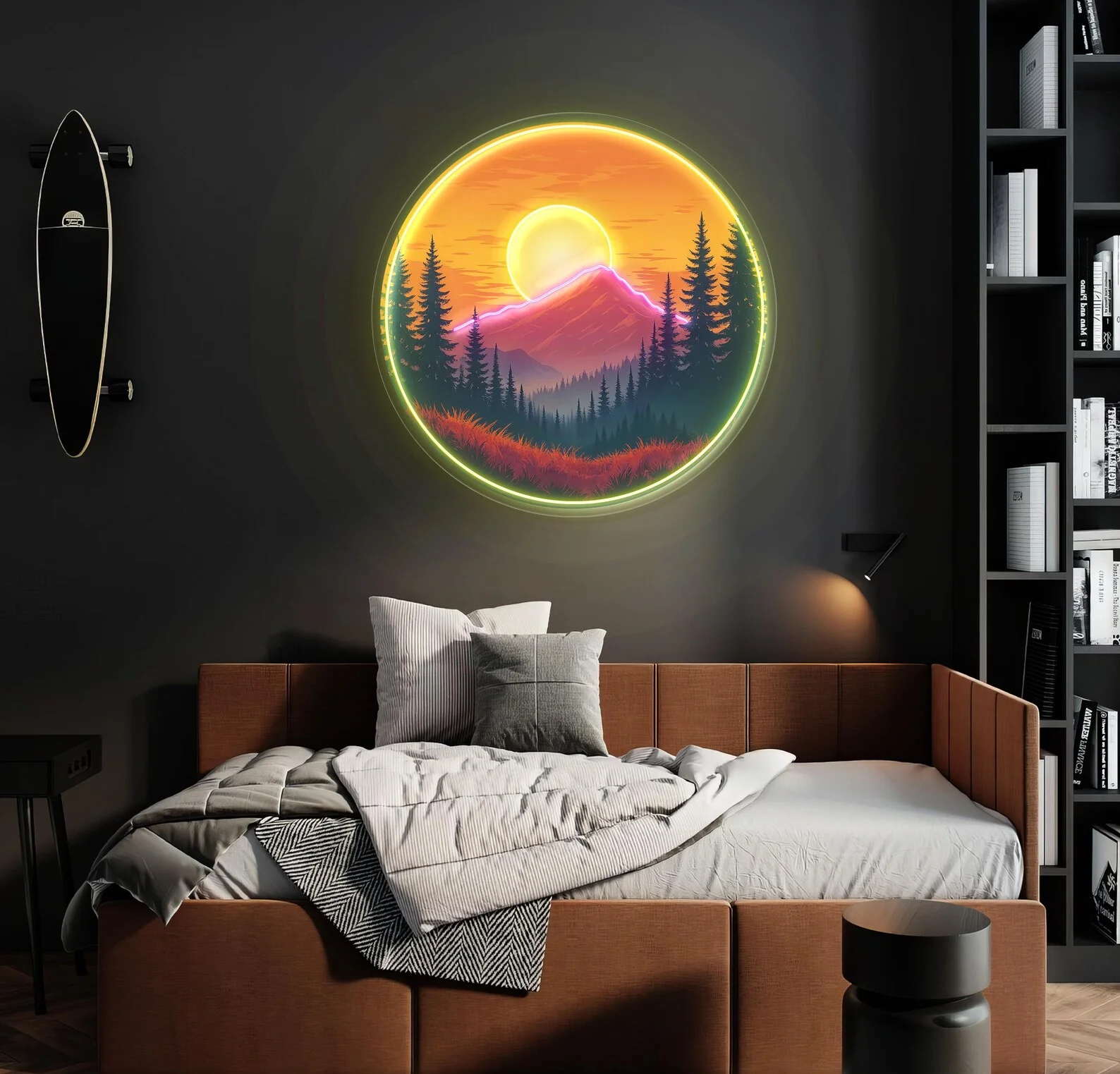 علامة نيون جبل غروب الشمس، لوحة فنية جدارية LED مصنوعة يدويًا، نيون جبل، فن جدار غروب الشمس، علامة نيون طبيعية، ديكور للتخييم، هدية جبلية #6