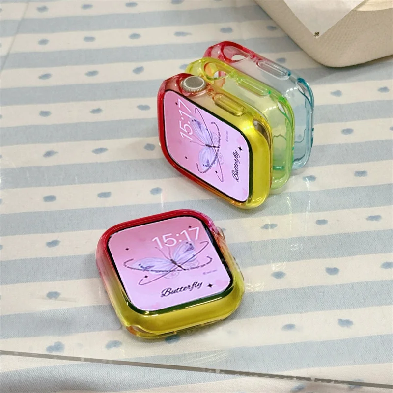 Y2k Clear Candy Color Gradual Change Case Cover dla Apple Watch Case 49 mm 45 40 41 44 Bumper Protective dla iWatch 9 8 7 6 5 SE