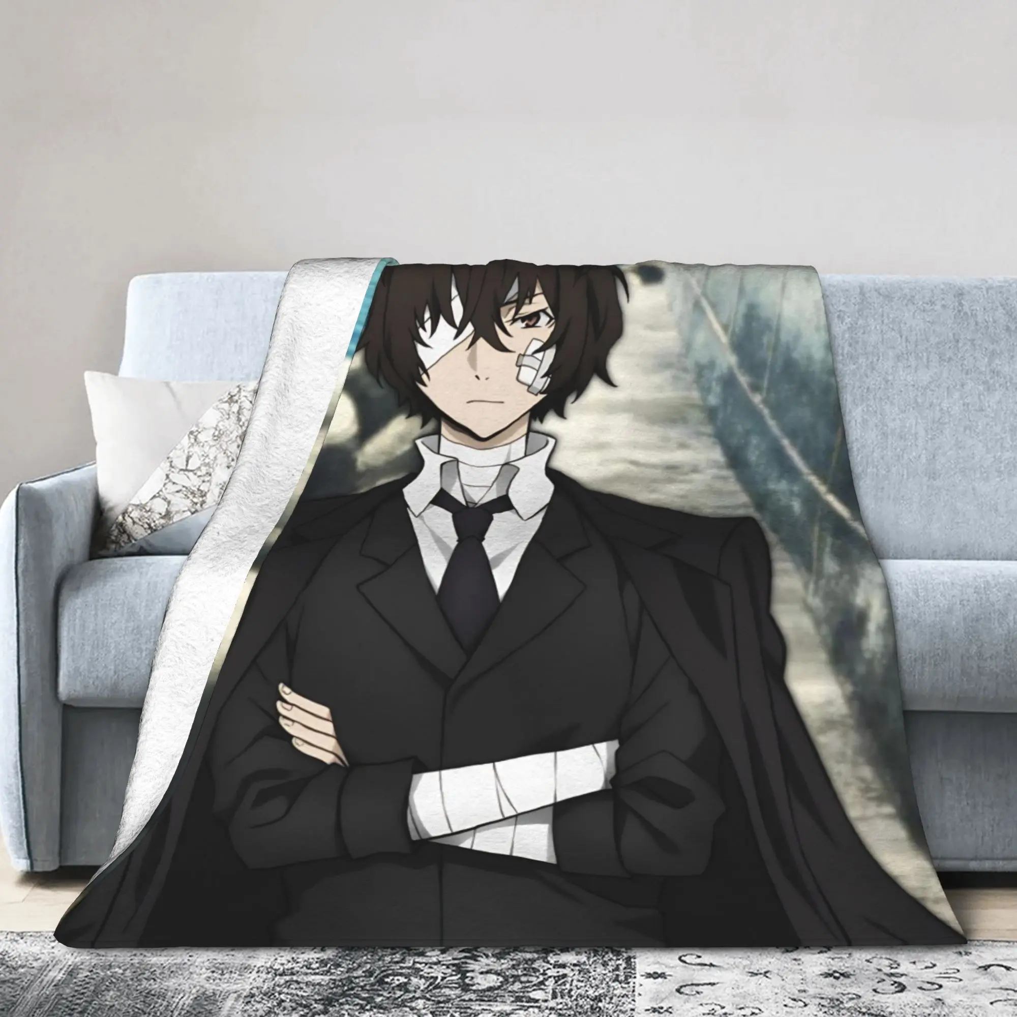 Dazai Bungo Stray Dogs Decken aus Flanell, ganzjährig nutzbar, multifunktionale, ultraweiche Überwurfdecken für Bett, Auto, Tagesdecke