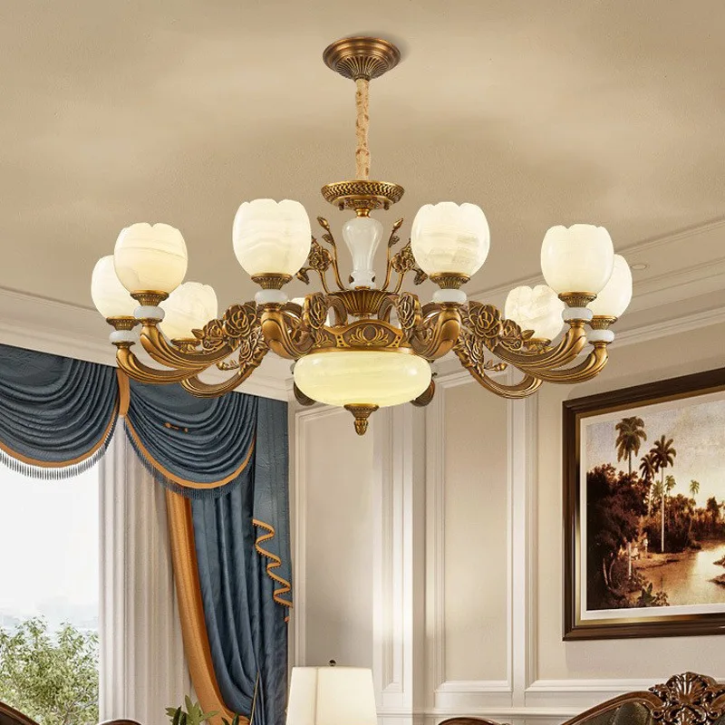 

Natural marble chandelier American retro light modern simple bedroom dining room duplex