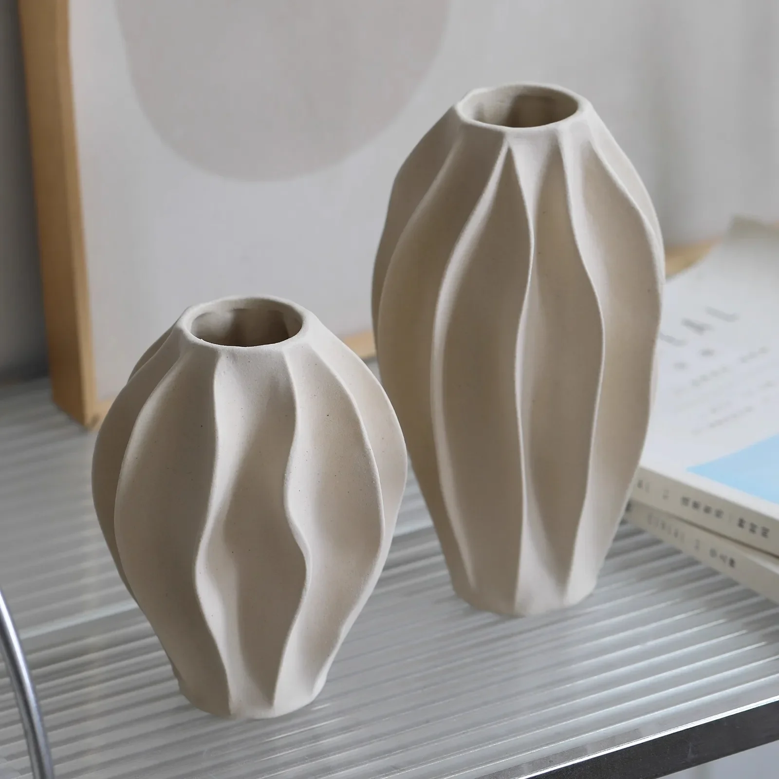 Beige Wave Ceramic Vase 5