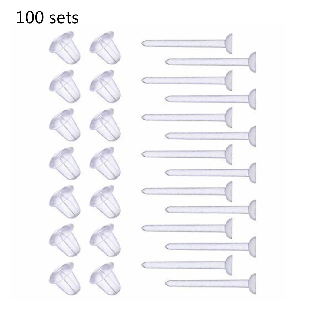 

100 Kits Clear Plastic Earrings Includes Ear Pin & Ear Safety Backs Earring Findings Earring Retainers Invisible Earring