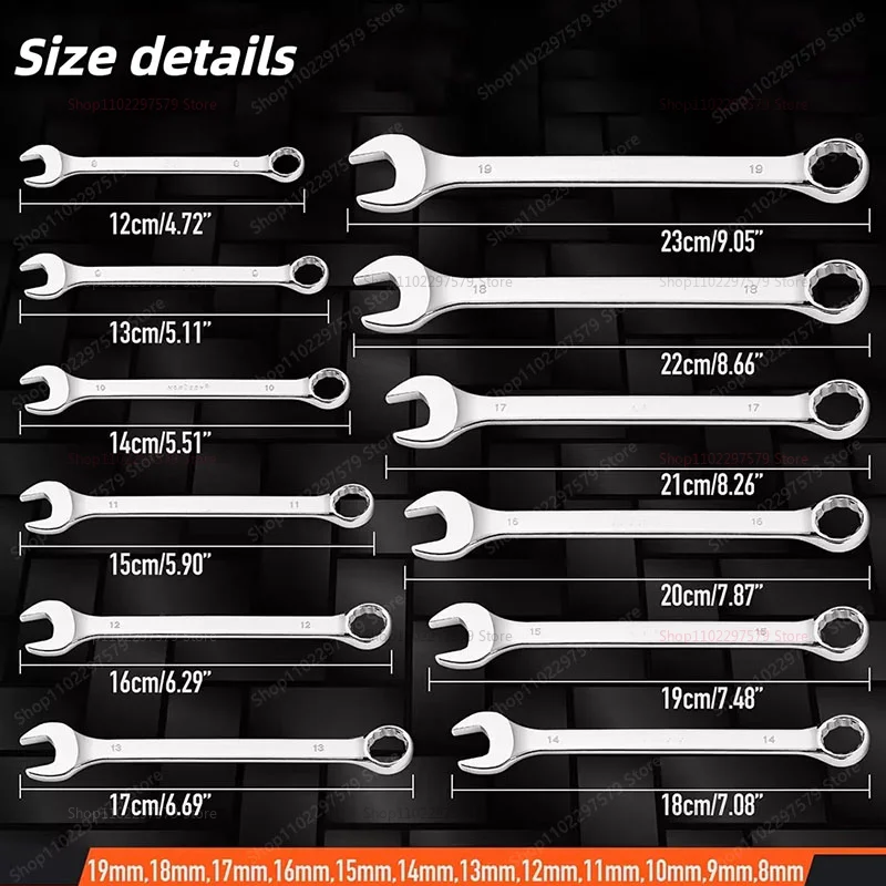 Dual-purpose Double-ended Wrench 12-piece Set With Storage Bracket Automobile Mechanical Repair Torx Open-ended Wrench Set.