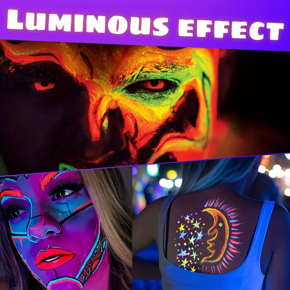 6 colori/set Vernice per il corpo e il viso che si illumina al buio a secco più rapido per feste di Halloween Festival musicale per trucco fluorescente lavabile