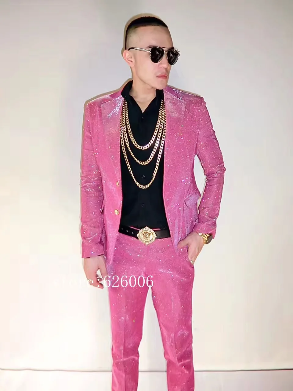 ใหม่ผู้ชายแฟชั่นสีชมพูชุดเครื่องแต่งกายไนท์คลับชายนักร้องดีเจนักเต้นพรรคแสดงสวมใส่