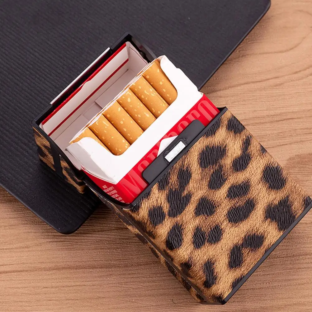

Cigarette Case Protective Leopard Print ABS PU Material Magnetic Buckle Design Portable Cigarette Box Storage Holder Container