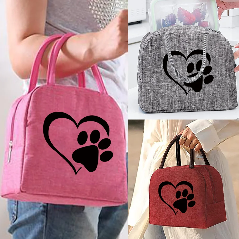

Insulated Lunch Bag Handbags Box for Women Kids Portable Thermal Picnic Bags Black Paw&Love Series Cooler Organizern for Work
