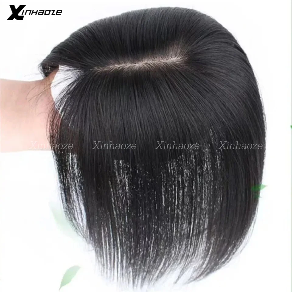 Cheveux humains noirs sans amincissement pour femme, Topper, InjBase, 3 clips, taille 8x12cm