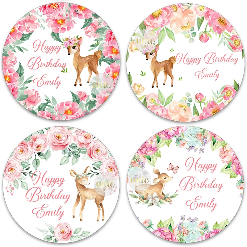 Custom Cute Deer Labels Bambi Flower Welcome Baby Baby Shower Birthday Baptism Decor Self-adhesive Personalise Stickers