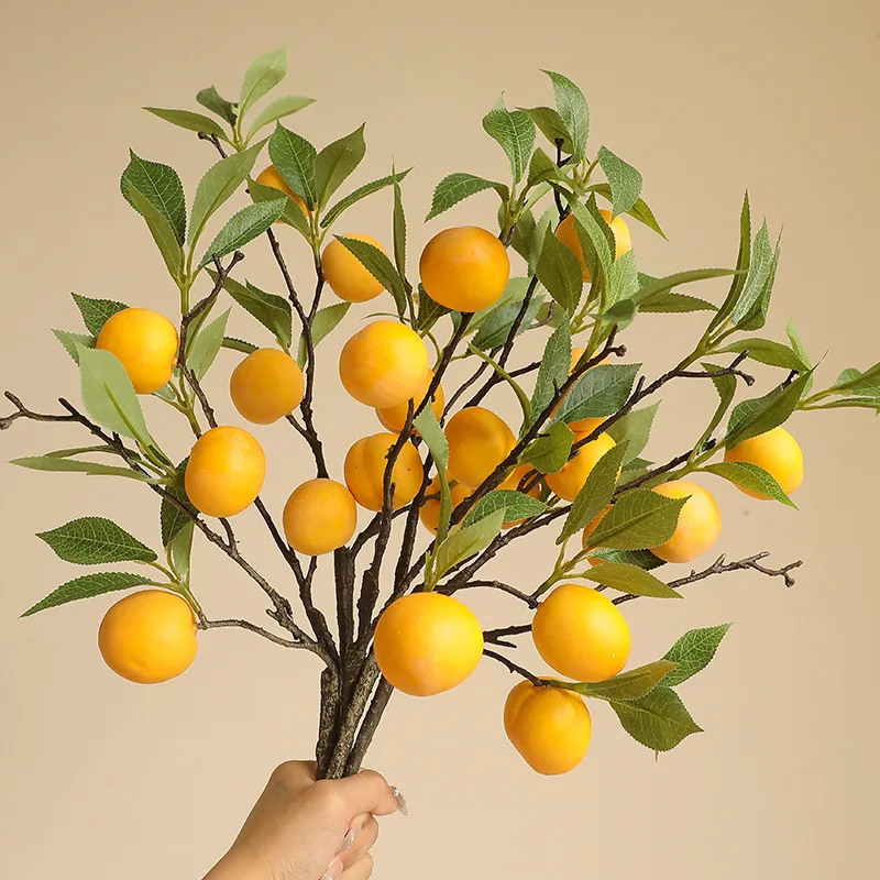1Pc Simulation Fruit, 5 Heads Of Plum Branches, Home Decor, Bedroom Model Room, Decoration, Green Plant Ornaments