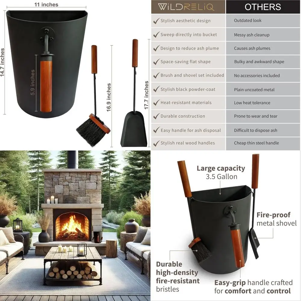 

3.5 Gallon Ash Bucket Set with Tools for Efficient Fireplace Ash Removal