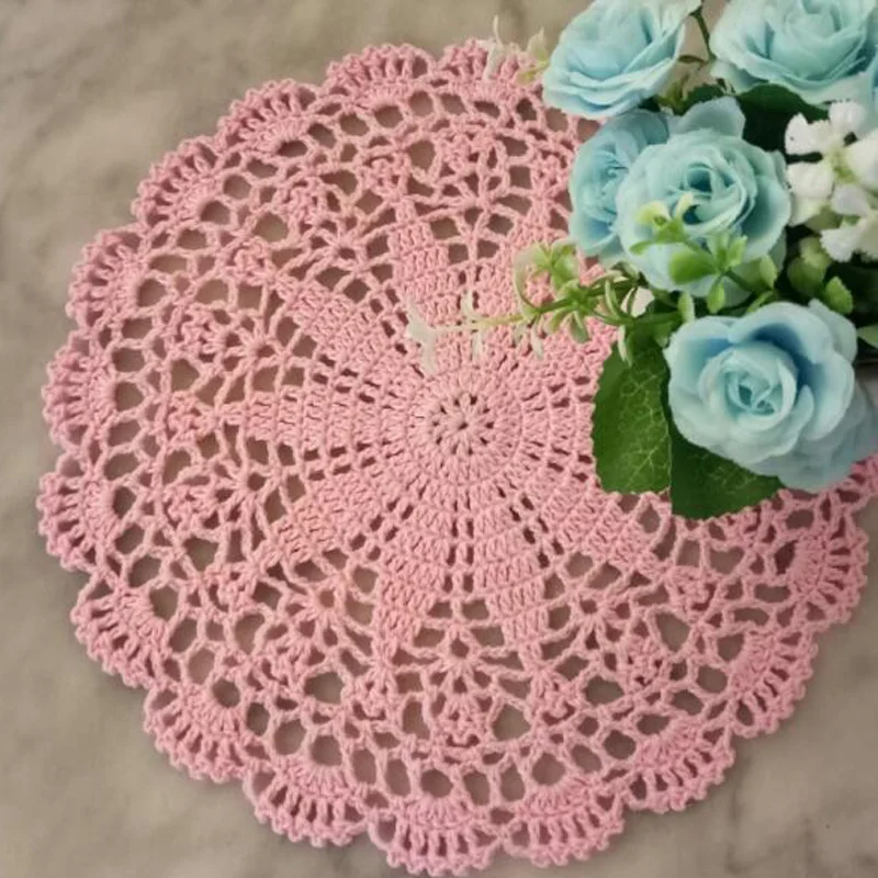 Handmade round cotton Crochet placemat coaster kitchen Christmas flower table place mat cloth Table decoration and accessories