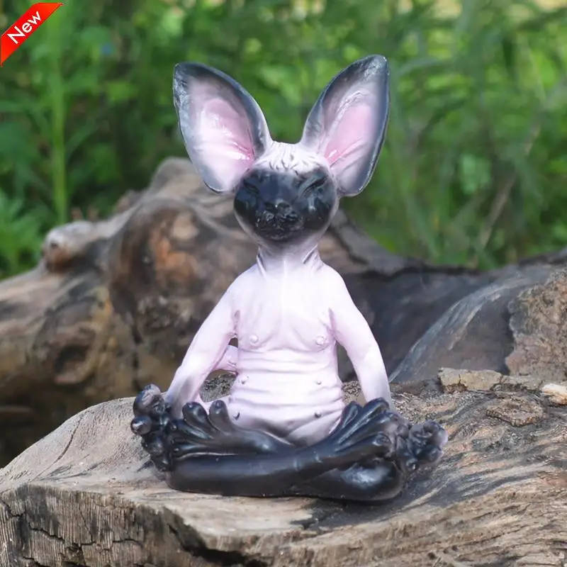 Home Decor Sphynx Cat Meditate Collectible Figurines Miniature Buddha Cat Figurine Animal Model Doll Toys Hairless Cat Figurine