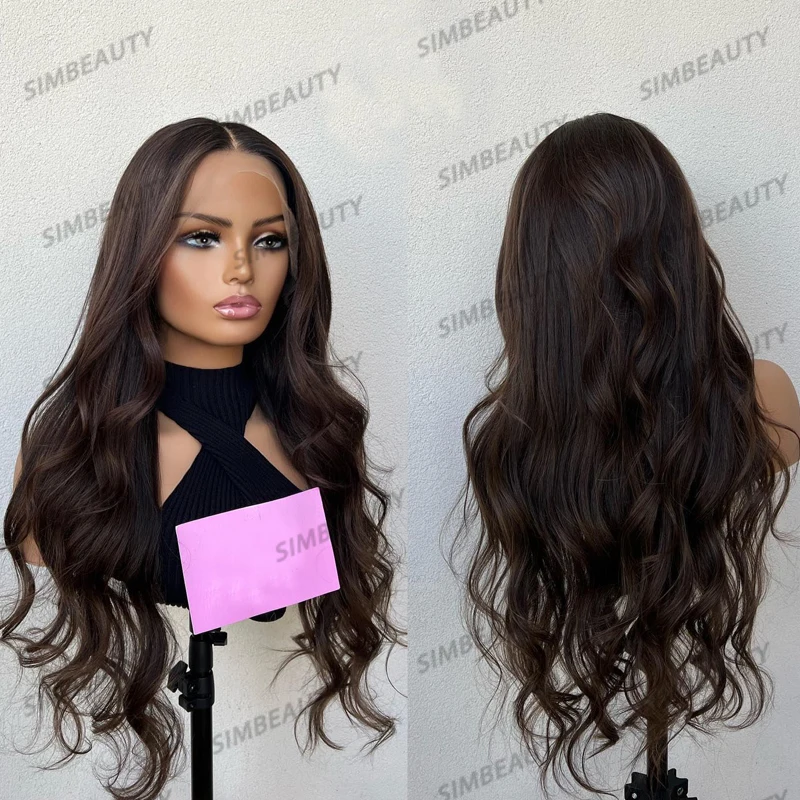 Dark Brown Long Wavy Women 100% Human Hair 13x6 Lace Front Wigs for Black Women with Baby Hair Glueless 5x5 Lace Closure Wigs